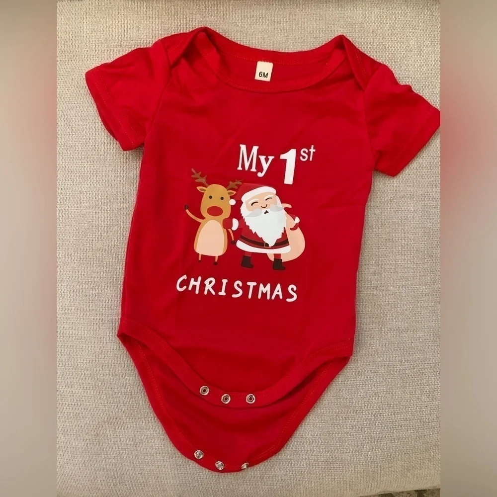 Baby First Christmas Santa Red Onesis